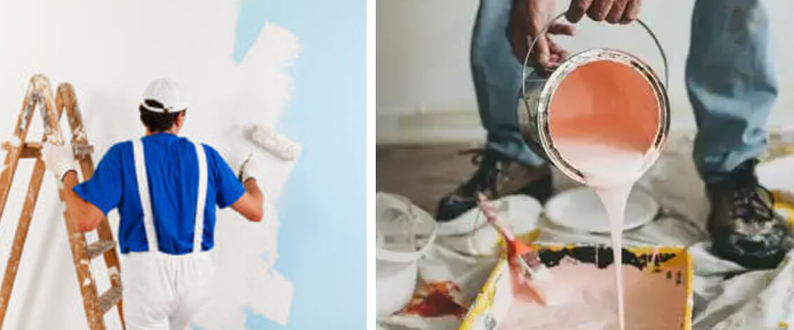 man painting a wall and preparing paint