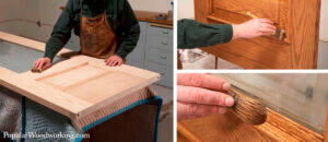 a human varnishing a door